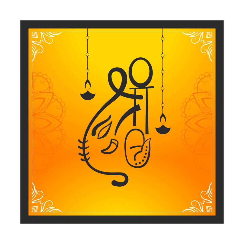 Shri Ganesh Ji Religious Photo Frame Wall Art Painting Multicolor Spiritual Poster With Wall Hanging For Puja, Home Decoration, Hotels Decor, Office Reception, Gyms, Shops, Gifting, Living Room