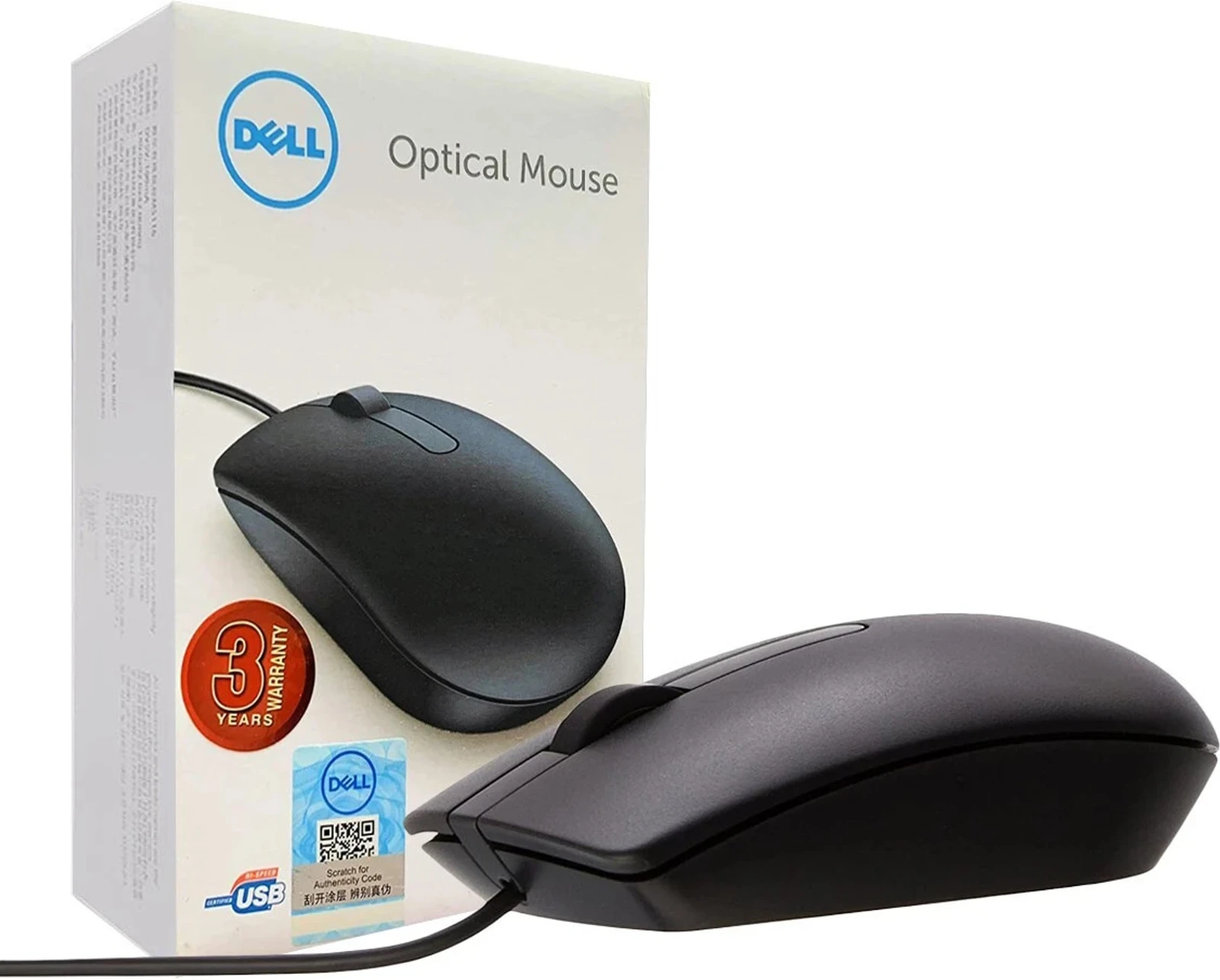Dell MS116 Wired Optical Mouse 1000 DPI USB | Plug & Play Ergonomic Design for Laptop & PC (Black)