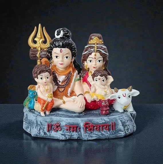 Bal Shiv Parivar Car Idol – Lord Shiva, Maa Parvati, Ganesh, Kartikeya & Nandi Murti | Spiritual Car Decor