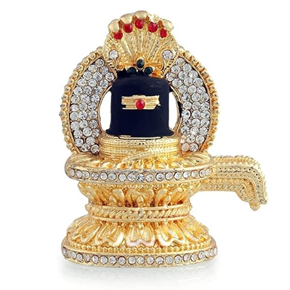 Shiva Lingam Murti – Antique Gold & Black Metal | Car Dashboard Idol for Spiritual Blessings