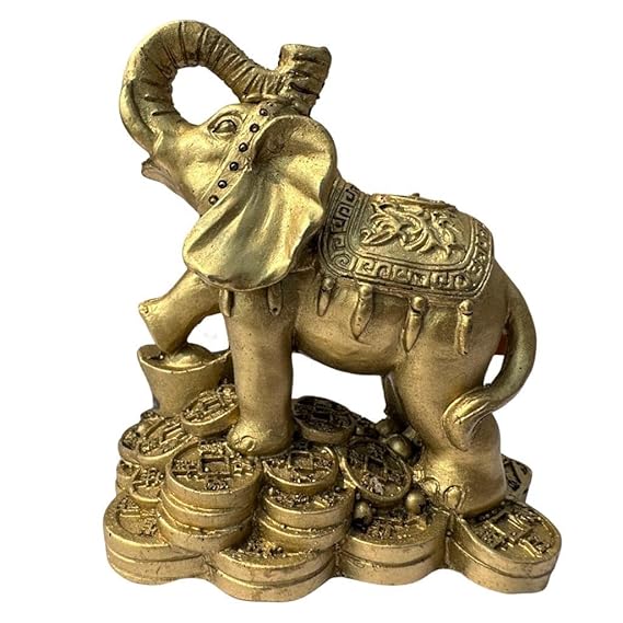 Indian Feng Shui Elephant – 8 cm Gold-Coloured Decorative Showpiece | Prosperity & Positive Energy