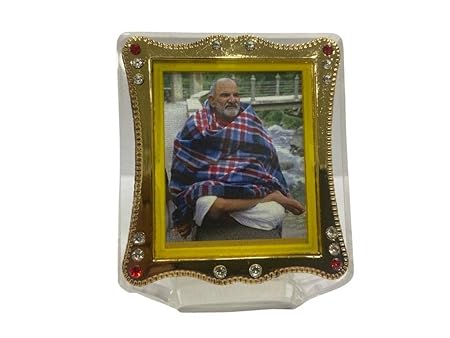 Neem Karoli Baba Golden-Plated Car Dashboard Idol – Spiritual Vehicle Decor | Divine Blessings
