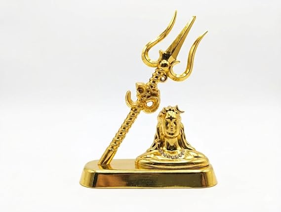 Antique Adiyogi Shiva with Trishul Idol (Gold) – Home & Car Dashboard Spiritual Decor
