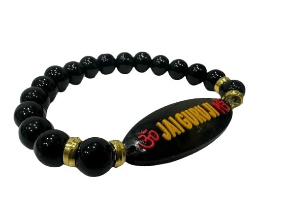 Jai Guruji Black Beads & Patti Pearl Bracelet – Stylish Spiritual Jewelry for Men & Women