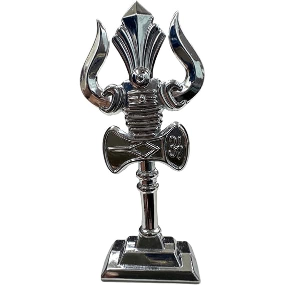 Metal Mahadev Adiyogi Trishul with Damaru – Handcrafted Silver Figurine for Home, Office & Car Dashboard