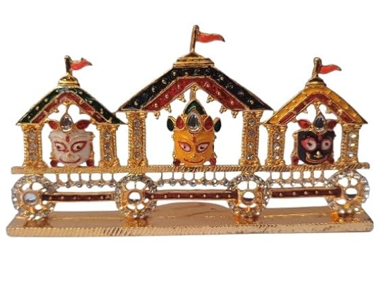Lord Jagannath, Balabhadra, Subhadra with Sudarshan Chakra Rath Yatra Idol Decorative Showpiece