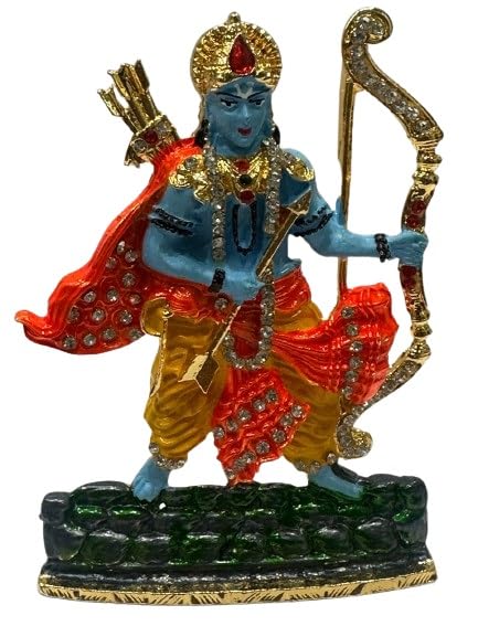 Shri Ram Idol Lord Rama Statue Ram Lalla Car Dashboard Idol Metal Statue for Home Décor Car Dashboard Mandir Pooja Murti Temple Puja Office Table (Blue)