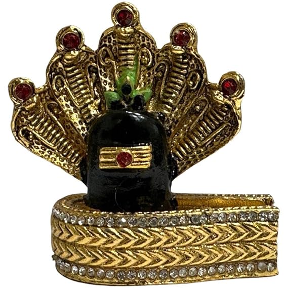 Lord Shiv Shivling Idol | Shiva Lingam Murti Antique Gold Black Metal Statue for Car Dashboard | Home Decor | Mandir Pooja Murti | Temple Puja | Office Table Showpiece