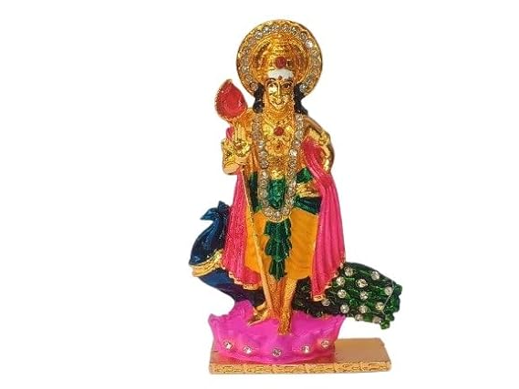 Lord Murugan Golden Car Idol Perfect Hindu God Kartikeya for a Blessed, Protected, and Prosperous Journey, Pooja & Office Décor (Gold)