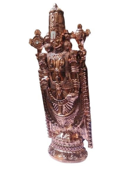 Gold Plated Tirumala Tirupati Balaji Idol Car Dashboard Venkateswara Swamy Car Idol Temple, Home and Office Decor (Copper)