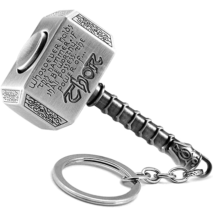 Thoor Hammer Keychain Hammer Key Ring (Silver, Rotative Version)