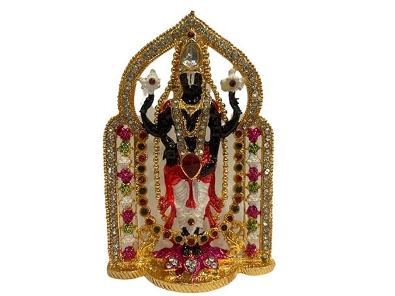 Tirupati Balaji Brass Idol | Lord Venkateswara Idol Metal Statue for Car Dashboard | Mandir Pooja Murti | Home Decor Showpiece
