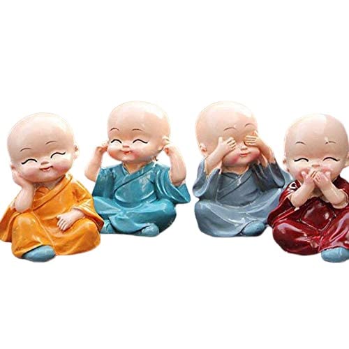 Kung Fu Cartoon Little Monk Doll Idol Decoration Cute Baby Miniature Showpiece India Buddha Monk Auto Dashboard Car Toy (2 in) -4 Pieces