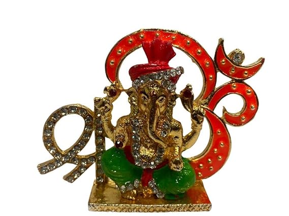 OM Sri Ganesh Idol for Car Dashboard Statue for Office Desk Home Temple Spiritual Pooja Decorative Showpiece