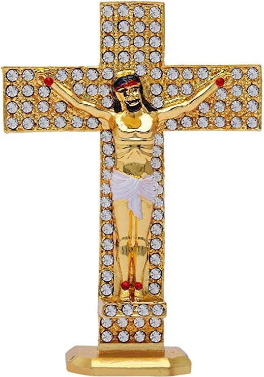 Christian Jesus Christ Holy Cross Idol | Red Cross Idol Metal Statue for Car Dashboard | Home Decor | Office Showpiece