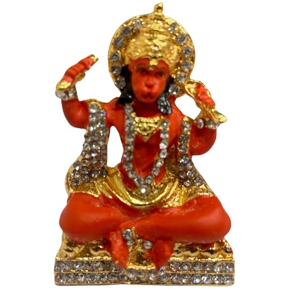 Lord Hanuman Idol | Bajrang Bali Idol Red Metal Statue for Car Dashboard | Mandir Pooja Murti | Home Decor | Office Showpiece Decorative Showpiece - 6 cm Brand: Generic