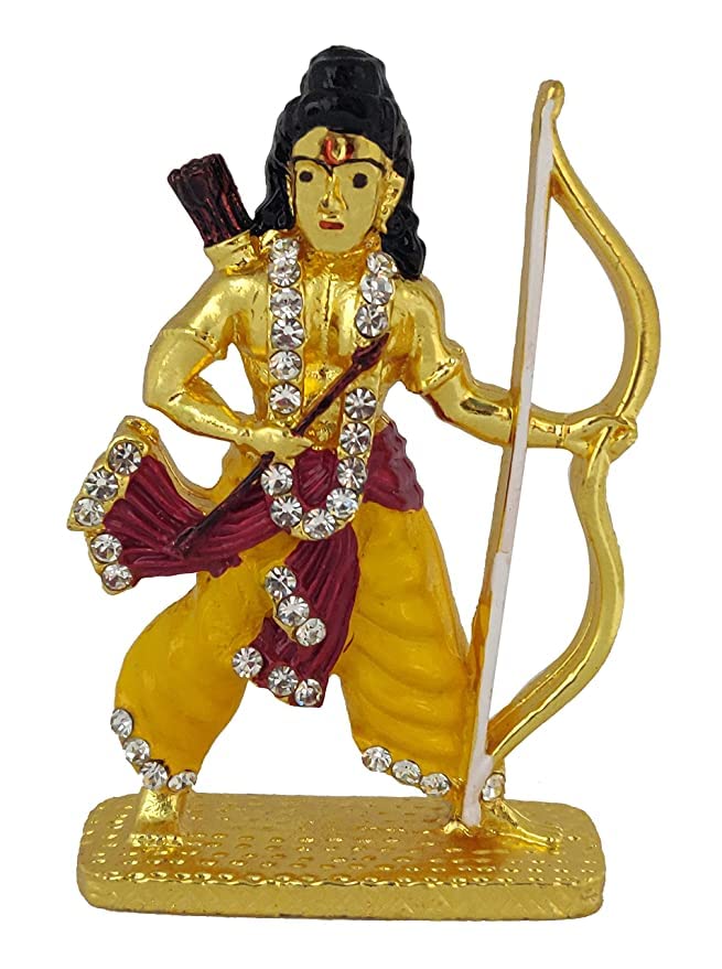 Lord Ram Idol | Lord Rama Murti Color Metal Statue for Car Dashboard | Mandir Pooja Murti | Temple Puja | Home Decor | Office Table Showpiece