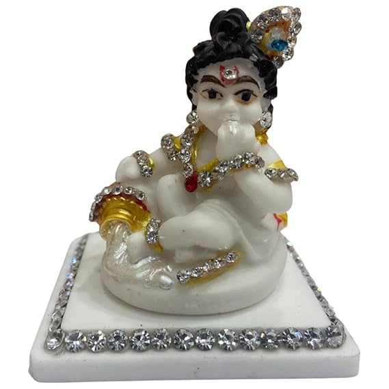 Laddu Gopal Idol in Marble Material | Ideal for car Dashboard | Home Decor or showpiece | Home Temple puja | Janmashtami puja