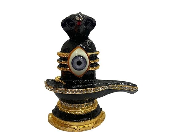 Lord Shiv Shivling Idol | Shiva Lingam Murti with Eye Black Metal Statue for Car Dashboard | Mandir Pooja Murti | Temple Puja | Home Decor | Office Table Showpiece