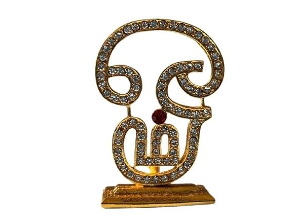 Religious South Indian Tamil Om Gold Color Metal for Car Accessories for Dash Board, Pooja & Gift Decor Items for Home & Office