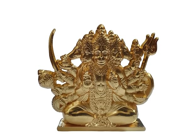 Metal Panchmukhi Hanuman Idol for Car Dashboard Panchmukhi Hanuman Murti and Gifting or Prayer Room Showpiece. (Gold)
