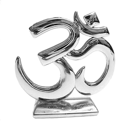Hindu Religious Symbol OM Idol Silver Metal Statue for Car Dashboard | Mandir Pooja Murti | Temple Puja | Home Decor | Office Showpiece (L*B*H-6 x 0.3 x 6 cm)
