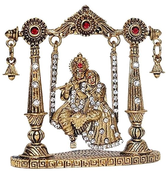 Premium Metal Lord Radha Krishna Idol for Car Dashboard Statue for Home Temple - Pooja Spiritual Decorative Showpiece - 8 cm