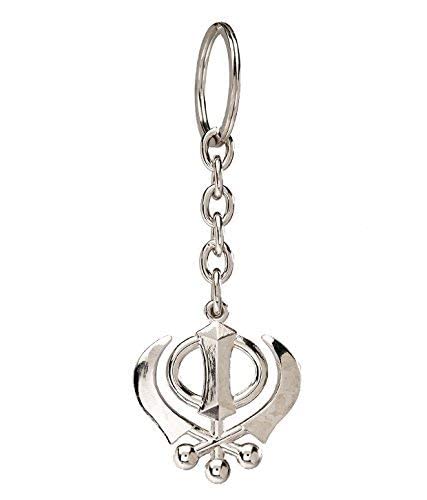 Premium Stainless Steel Khanda Sahib Car Keychain Keyring Silver Plated for Gifting with Anti-Rust