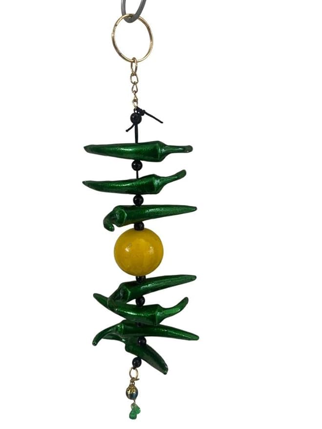 Metal Nimbu Mirchi Door Hanging Green Mirch Yellow Lemon for Outdoor Interior Home Office Door Wall Hanging Showpiece