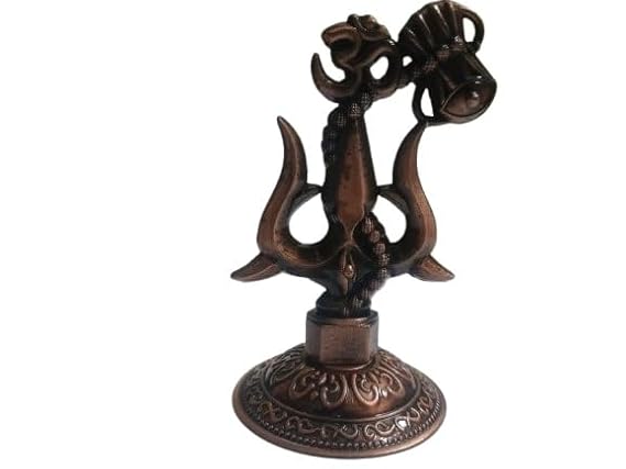 Metal Lord Shiva Trishul with Damru Car Dashboard Adiyogi Trishul Damru for Car Dashboard Pooja, Decoration, Temple, Home (Copper)