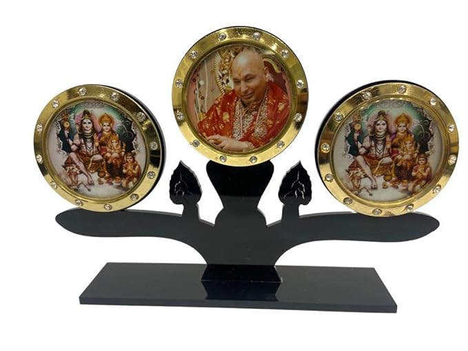 Acrylic Guruji Idol Statue with Shiv pariwar for Car Dashboard,Home Decor,Office Table (Guruji Face) Desktop and Workplace Black Color