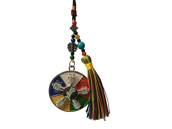 Buddhist Zodiac Mantra Yantra Car Hanging Buddhist Julley Ladakh Om Mani Padme Hum Car Home Decor (Silver)