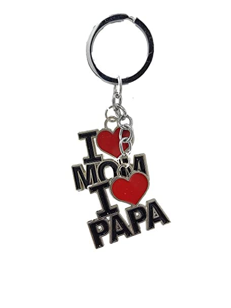 Premium Stainless Steel Metallic i Love mom & i Love papa Keychain/Keyrings Anti-Rust