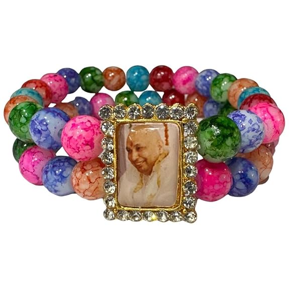 Jai Guru Ji | Zesty Green Sea Stone Bracelet with Jai Guruji Swaroop