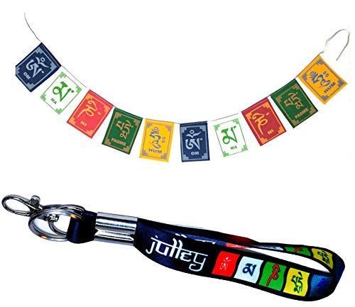 Combo of 2 (Id Card Lanyard Key Chain and Medium Size Prayer Flag,Bike and Home Decoration, Standard Size, Multicolour)