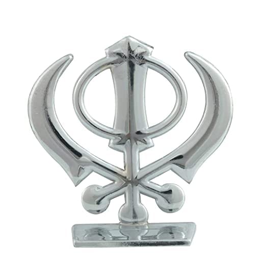 Sikh Religious Symbol Khanda Sahib Idol Silver Metal Statue for Car Dashboard | Mandir Pooja Murti | Temple Puja | Home Decor | Office Table Showpiece