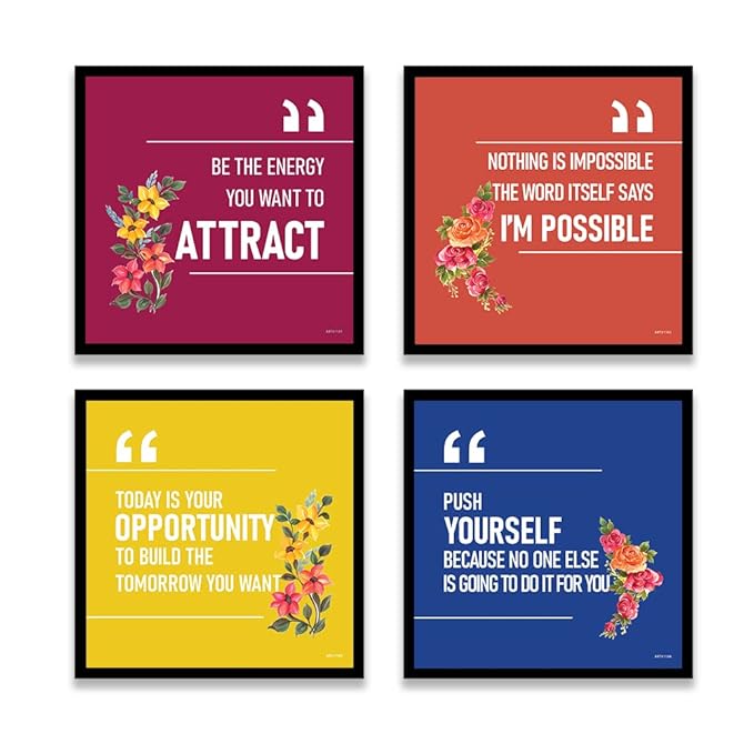 Motivational,Educational,Inspirational Wall Frames, Set of 4 Framed Quotes For Home and Office ART#4011