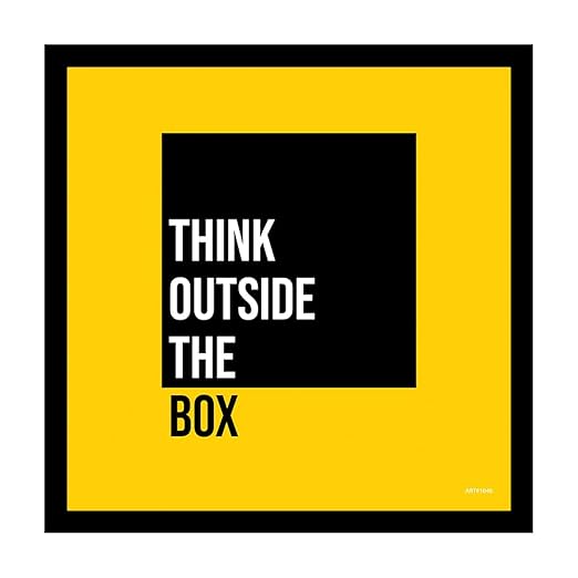 Motivational Quotes 'Think Outside The Box' Photo Frame Poster With Wall Hanging For Living Room, Office, Home, Study Room (Yellow)