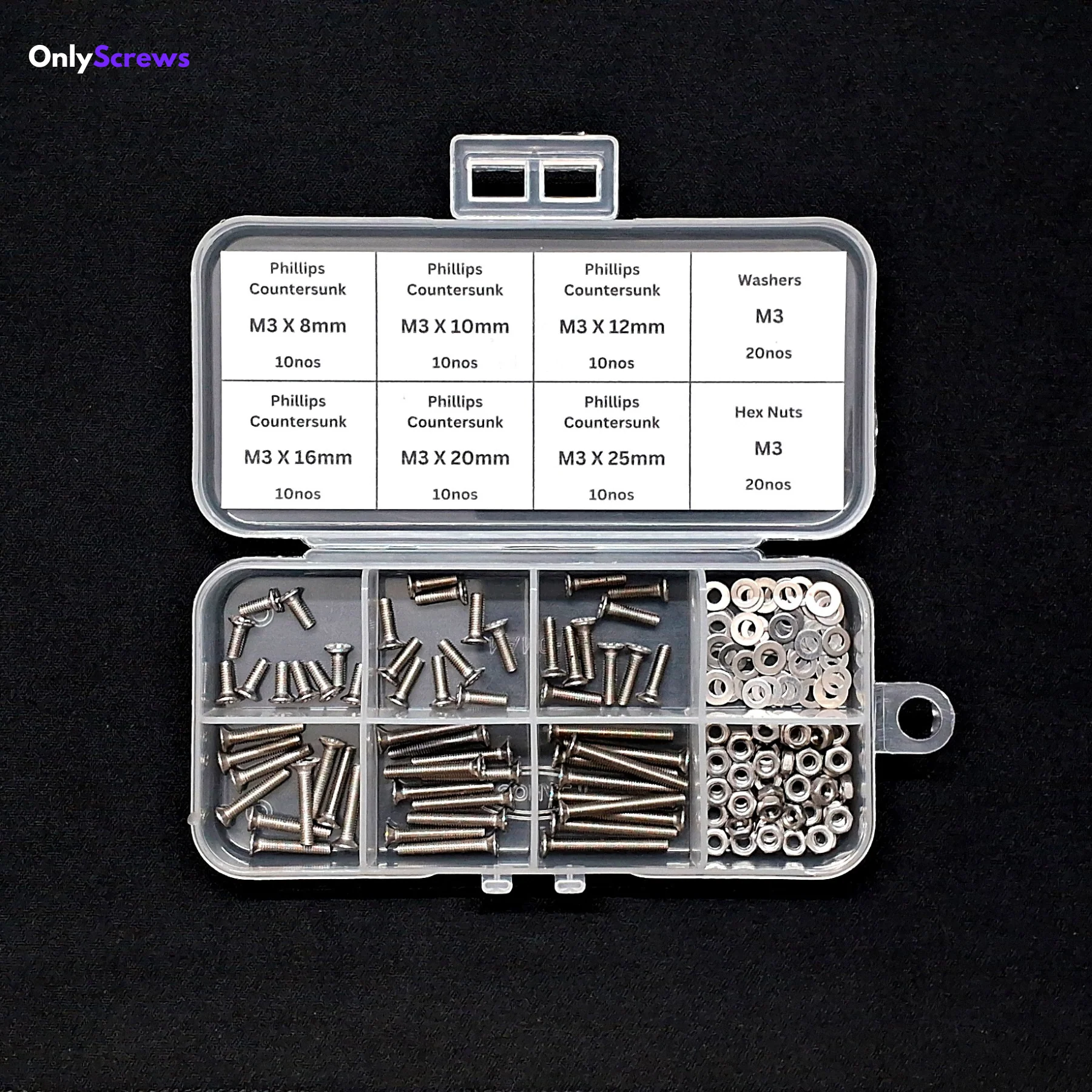 M3 Phillips Countersunk SS304 assorted box