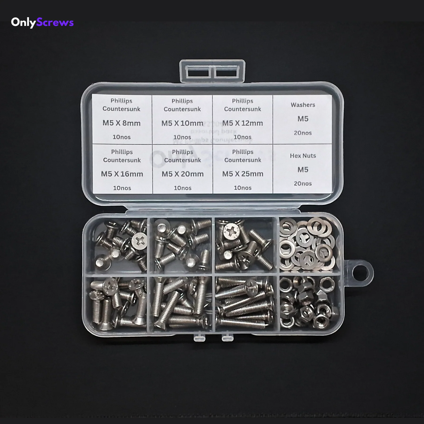 M5 Phillips Countersunk SS304 assorted box