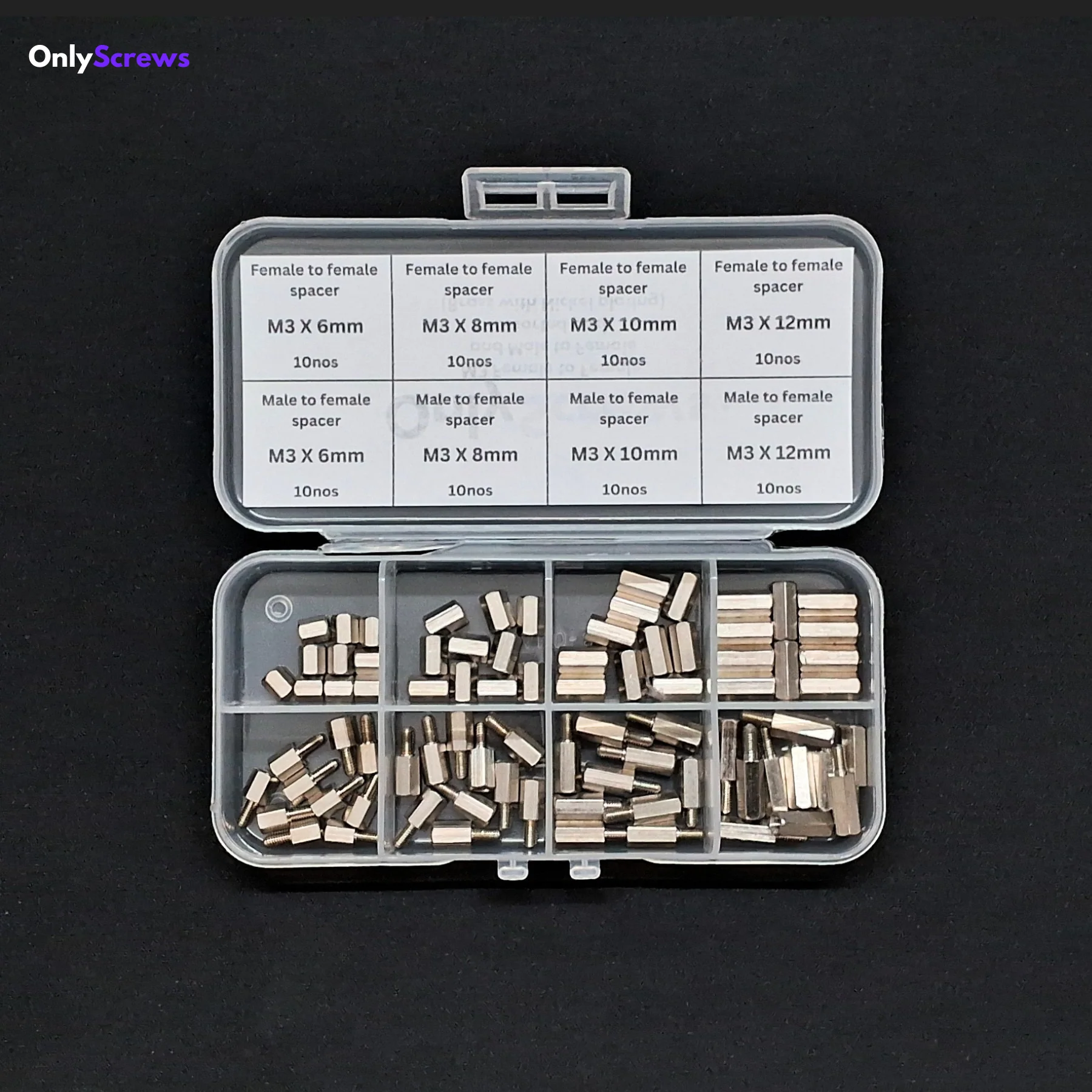 M3 Female to Female and Male to Female hex spacer standoff assorted pack Brass with Nickel plating