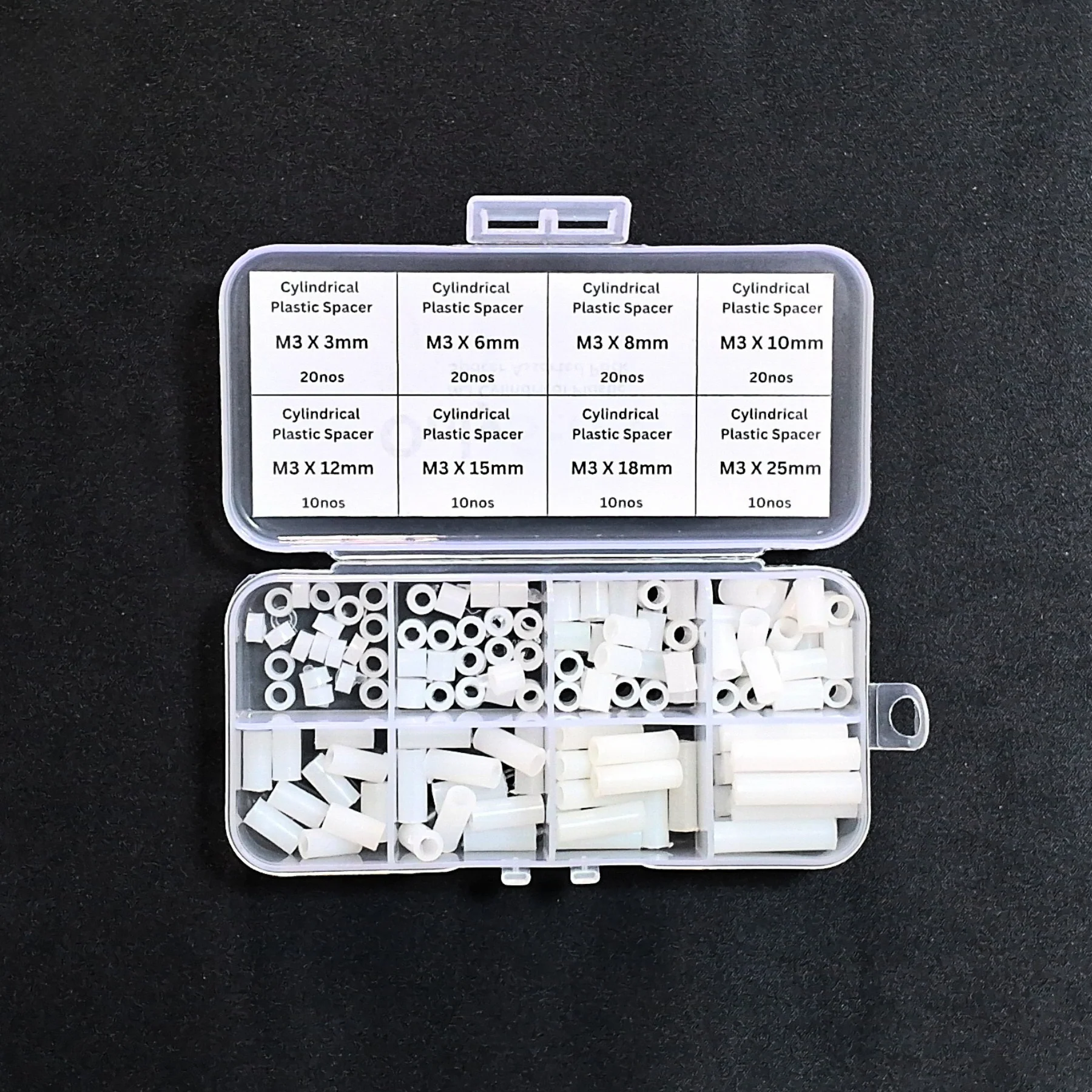 3.5mm Cylindrical Plastic Spacer Assorted Pack for M3 Screws