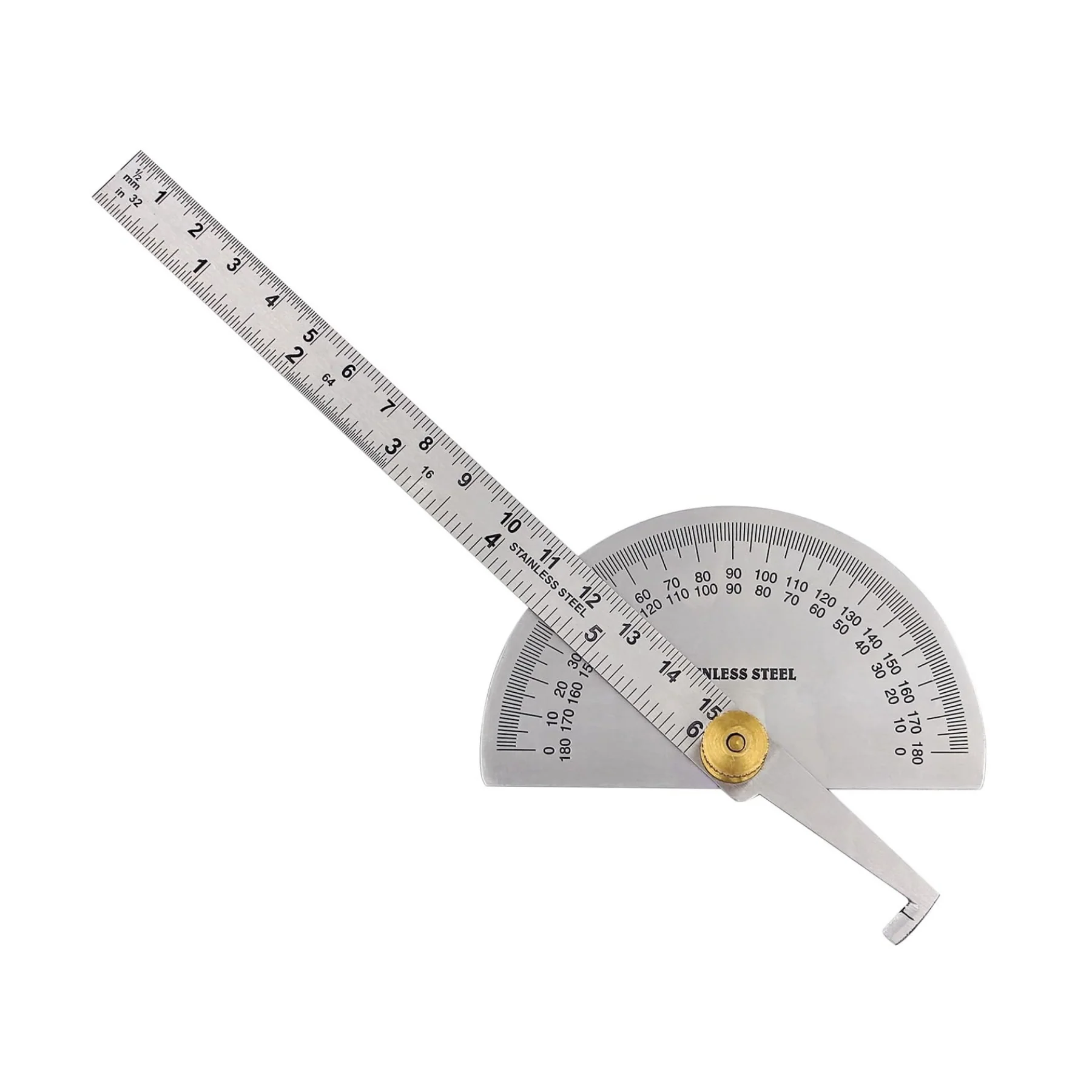 180 Degree Protractor – Angle Finder, graduated Ruler Stainless Steel with heavy duty brass adjusting nut