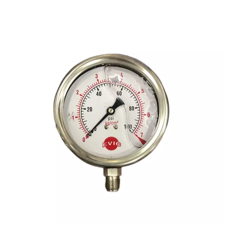 Stainless Steel Glycerin Filled Pressure Gauge 9.5 mm BSP Port for Commercial Use