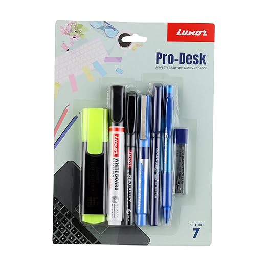 Pro-Desk Set of 7 Assorted Combo | Perfect for Home and Office | Essential Stationery Item Kit | Writing tools | Office writing supplies