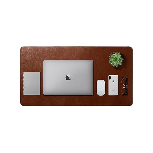 Large Premium Vegan Leather Desk Mat|Anti-Skid|Anti-Slip|85*45cm|Reversible Desk spread Turf Desk/Laptop Mat for Work from Home/Office/Gaming- Extended mouse pad and keyboard desk pad-Tan