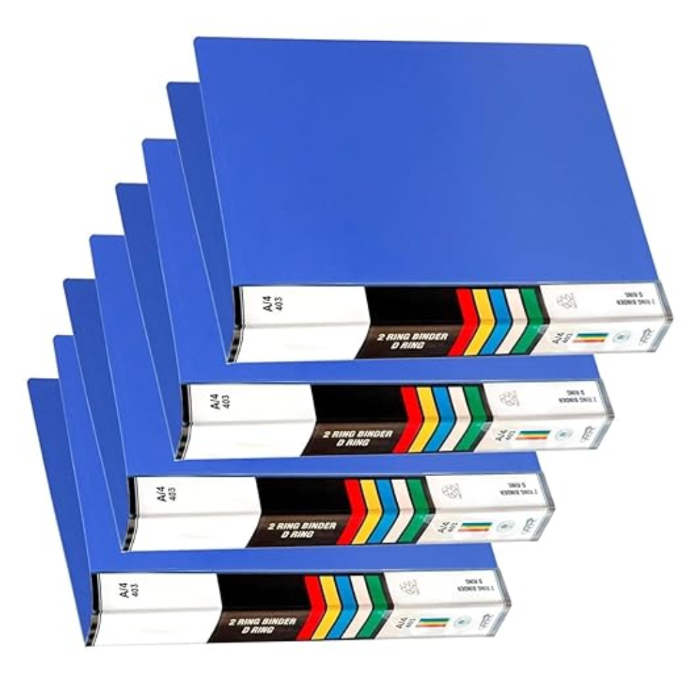 2D Ring Binder Plastic Box File -A4 Size Pack of 4 | File for Certificates and Documents | Office documents and Certificate Plastic File | Ring Files for Documents (Blue)