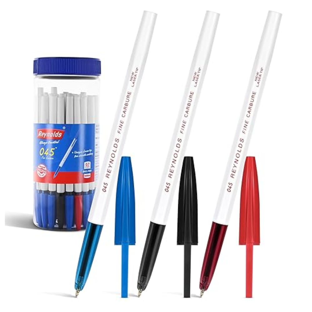  045 CARBURE 25 CT JAR, 16 BLUE, 6 BLACK & 3 RED | Ball Point Pen Set With Comfortable Grip | Pens For Writing | School and Office Stationery | Pens For Students | 0.7mm Tip Size