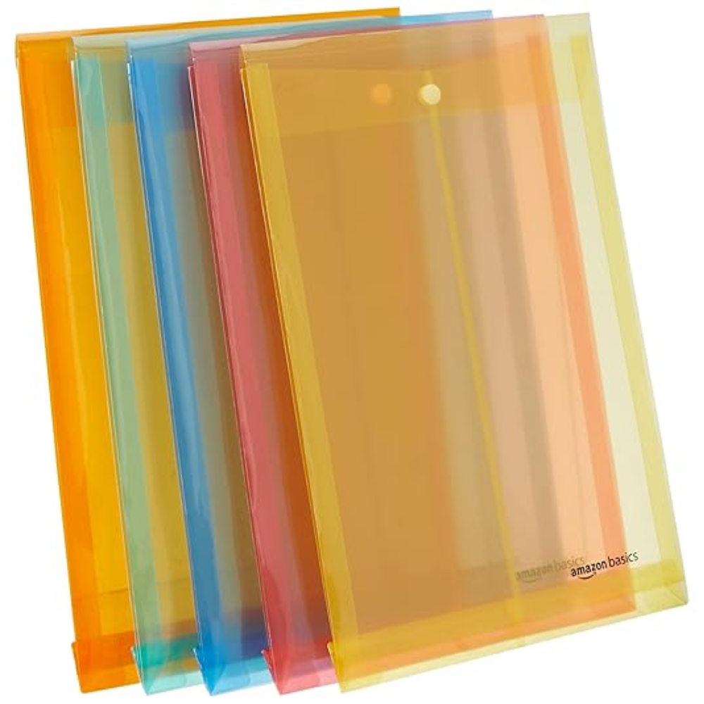 6 Pcs A4 Document File Bag,Transparent Envelope Holder Storage Case, Snap Button Organizer, My Clear Plastic Bag (Multicolor)