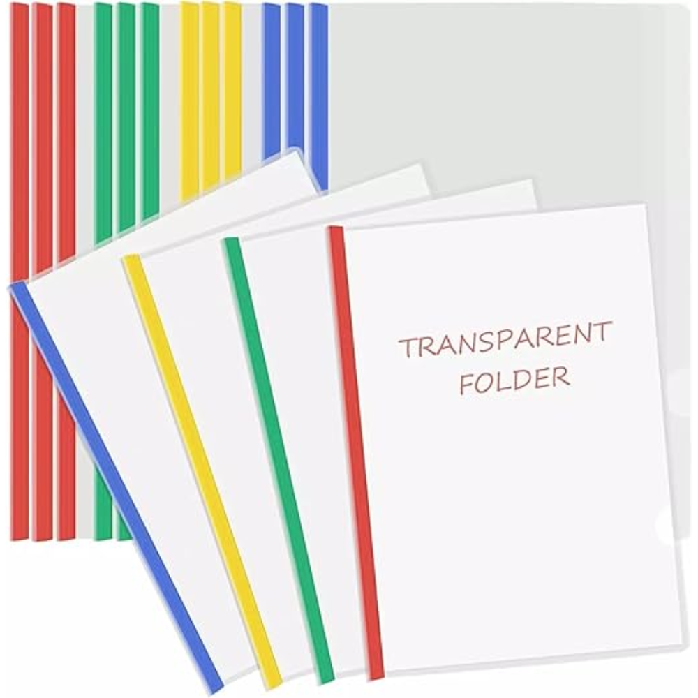 Plastic A4 Size | Stick Transparent File Folder Stick File/Strip File for A4 Paper Holder Storage Case Organizer, My Clear Plastic 100 microns (Transparent_Pack of 10)